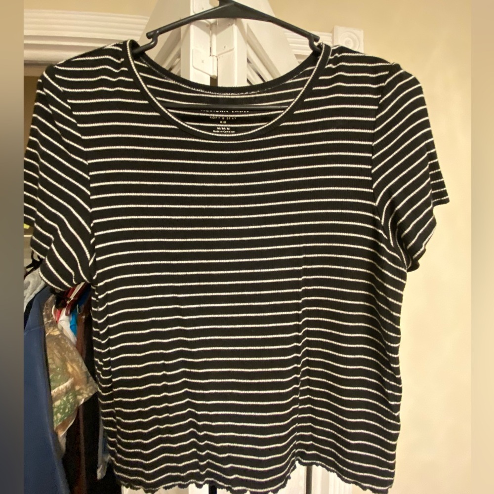 Black and White Striped Baby Tee from American Eagle